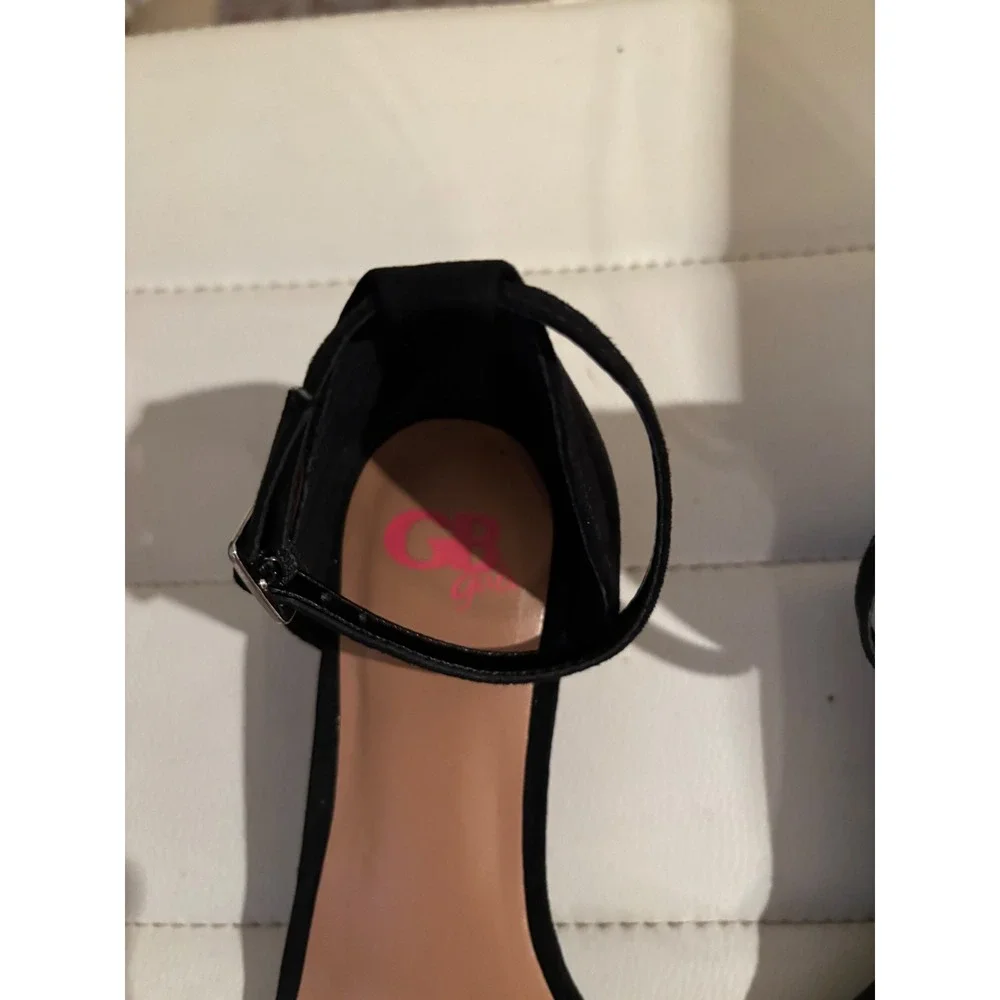 GB Girls Black Faux Suede Ankle Strap Block Heel Dress Sandals Size 3M